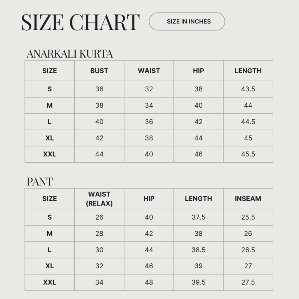 Anarkali Kurti Size Chart 4
