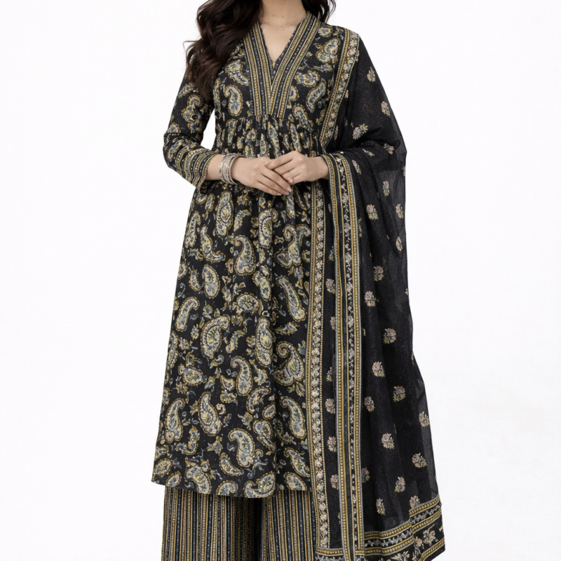 Black Paisley Women Cotton Palazzo Set