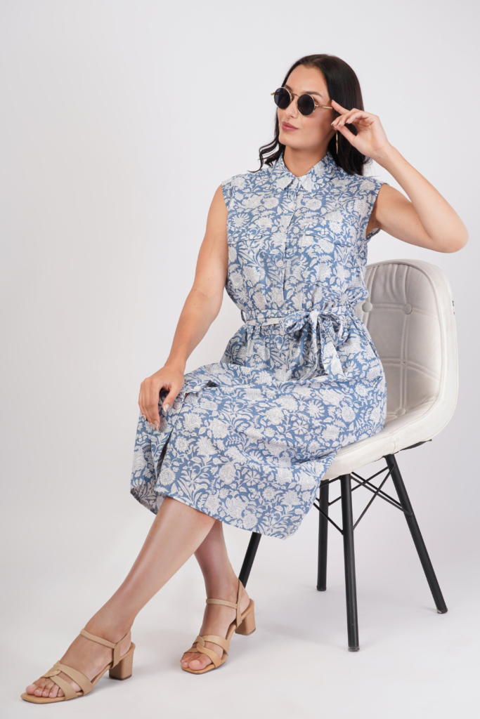 Blue Floral Vintage Cotton Dress 1