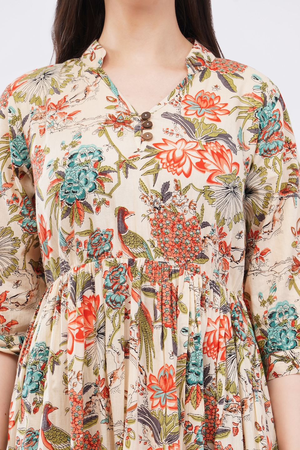 Women Cotton Tropical Floral Printed Tiered V Neck Long Dress 5 Women Cotton Tropical Floral Printed Tiered V Neck Long Dress - Image 5