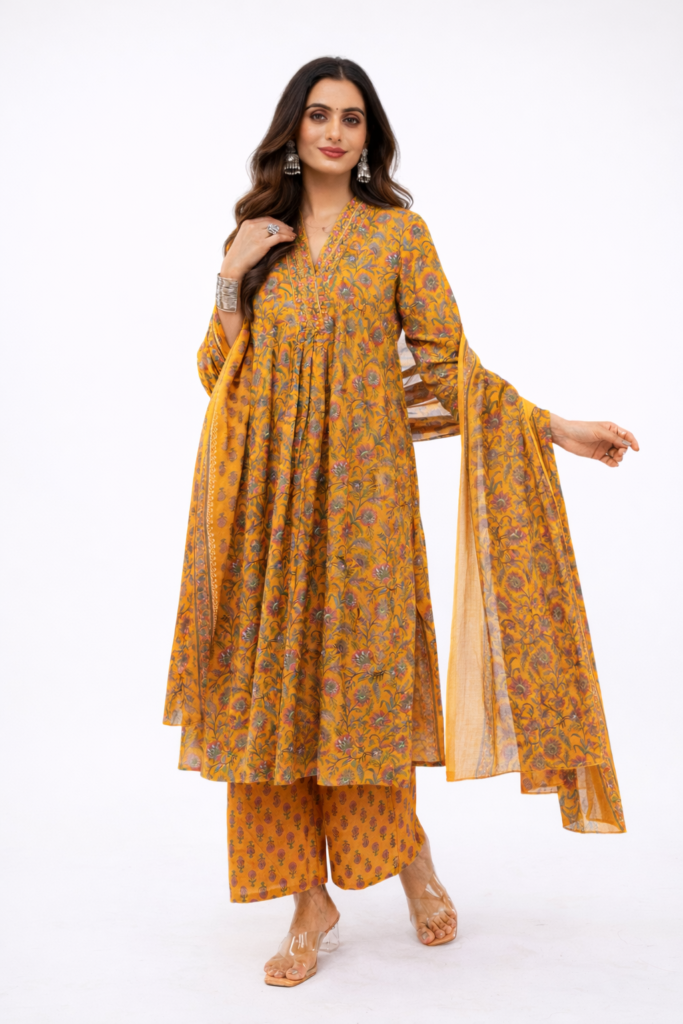Mustard Anarkali Suite Set