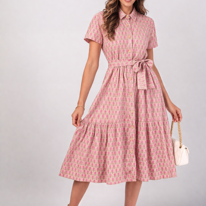 Gul-e-Bagru Hand Block Printed Cotton Shirt Long Dress