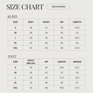 Plain Kurti Size Chart