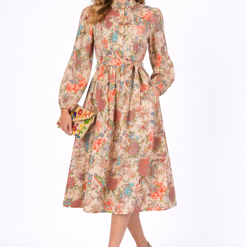 Tropical Avery Pleated Cotton Dress – Bird & Bloom Shirt Midi