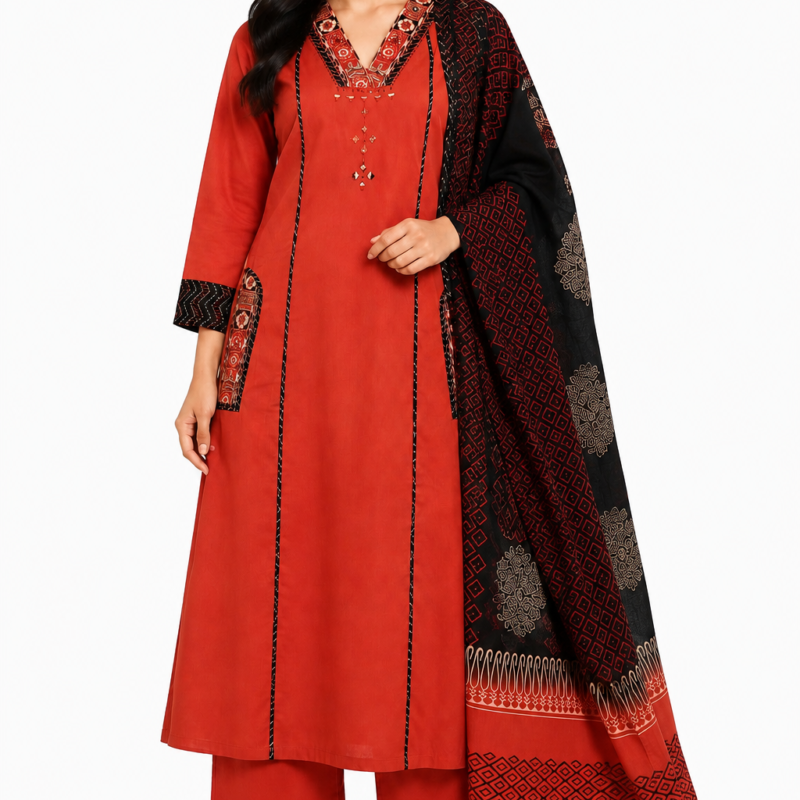 Nyra Cotton 3 Piece Kurta Palazzo Dupatta Set with Handwork